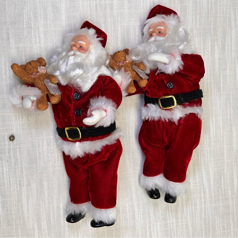 VTG 2 Kurt Adler Santa w/ Teddy Bear Ornaments READ FLAWS 8.5” Inch Santas World